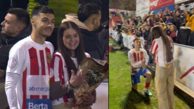Jugador del Barbastro pide matrimonio pese a que su equipo sufrió una goleada ante el Barcelona