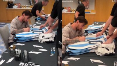 Lionel Messi firmó infinidad de playeras con la que fue campeón del mundo con Argentina